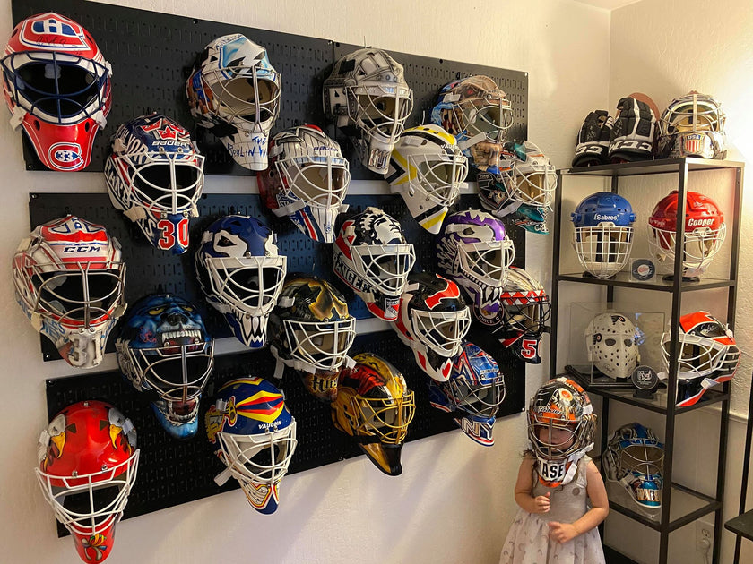 A CLIENT'S GOALIE MASK WALL OF GREATNESS Goalie Mask Collector
