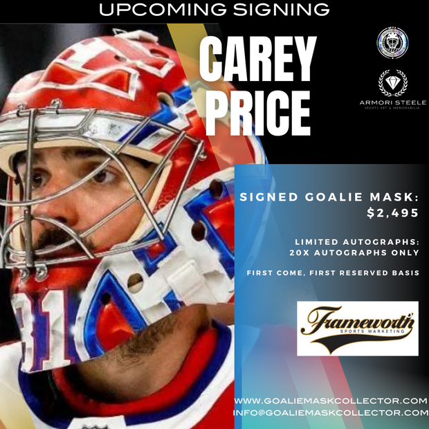 Upcoming Signing: Carey Price Signed Goalie Mask Tribute Signature Edition Autographed