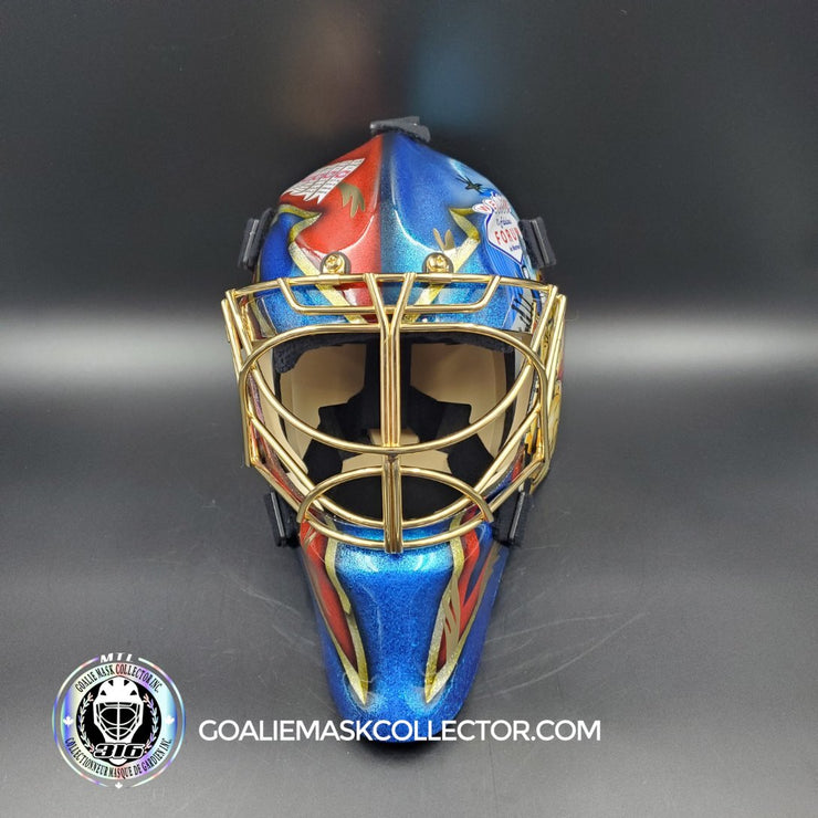 Custom Painted Goalie Mask: Marc-Andre Fleury Inspired Goalie Mask Unsigned Las Vegas Montreal Canadiens + 24K Gold Plated Grill
