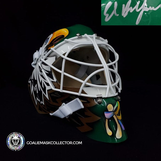Presale: Ed Belfour Signed Goalie Mask Green Dallas "Simple Eagle" V2 Bright Modern Stars Green Autographed Signature Edition