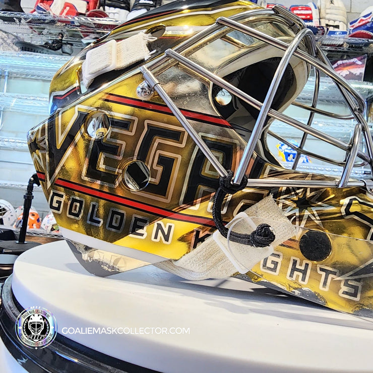 Logan Thompson Game Worn Goalie Mask 2022-23 Las Vegas Golden Knights Stanley Cup Championship Year Painted by Dave Fried Friedesigns on Bauer Shell Photomatched AS-02838-SOLD