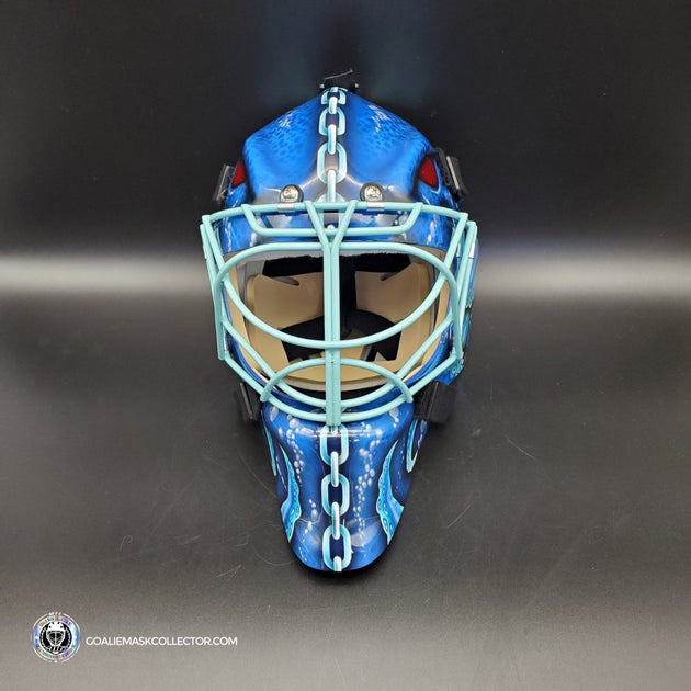 Custom Seattle Kraken Goalie Mask Unsigned V2 + Electric Blue Grill