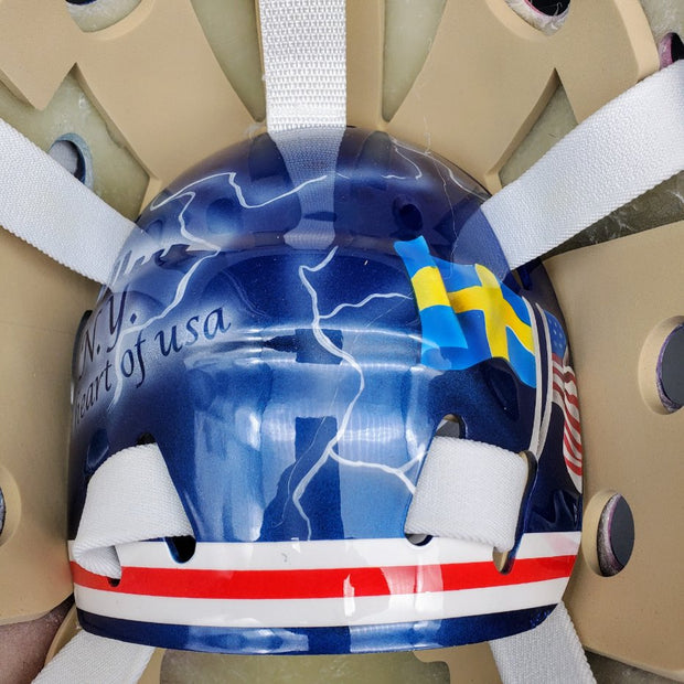 Henrik Lundqvist Unsigned Goalie Mask NYR 2011-2012 V1 Tribute