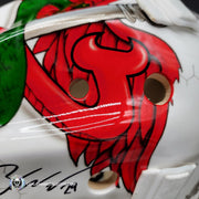Mackenzie Blackwood Goalie Mask Game Worn and Signed 2021 New Jersey Devils Dom Malerba Shell Painted by Sylabrush Sylvie Marsolais - SOLD