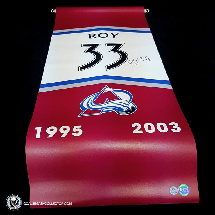 Patrick Roy Signed Colorado Avalanche 1995-2003 Retirement Stanley Cup Year Banner 12 x 28 in - SOLD