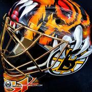 Tuukka Rask Unsigned Goalie Mask Boston Tribute 24k Gold Plated Flat bar Grill Painted on Sportmask Pro