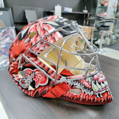 CURTIS JOSEPH GAME ISSUED GOALIE MASK DETROIT RED WINGS Pro's Choice 2002 Made by Dom Malerba