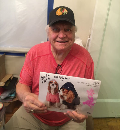 Bobby Hull with Pawtographed Herky and Milton Cavology 2021 Calendar