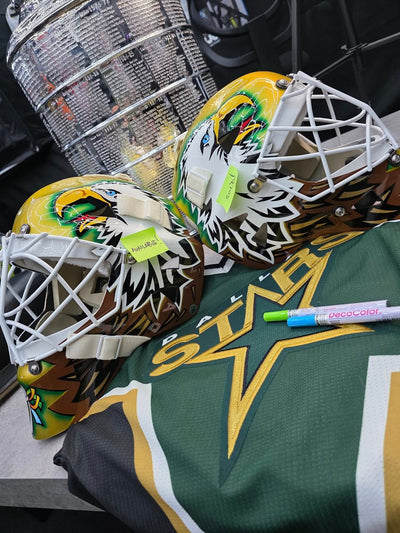 EDDIE BELFOUR: FINAL CALL  For 1999 Dallas Stars Stanley Cup TEAM SIGNED Goalie Mask!