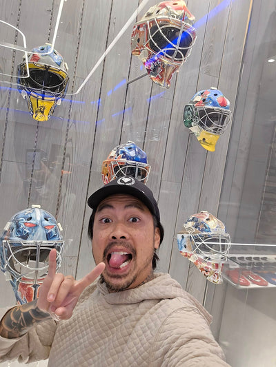 Goalie Mask Display At The NHL Offices in New York