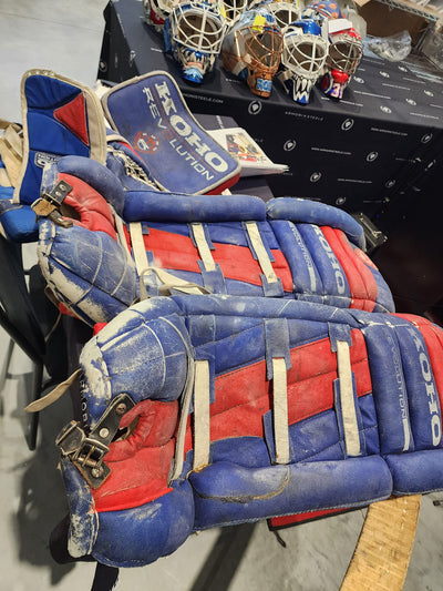 Featuring: Patrick Roy Game Used Goalie Pads Montreal Canadiens 1994 Koho Revolution