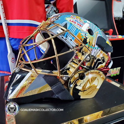 NEW ARRIVAL: MARC-ANDRE FLEURY GOALIE MASK "GAME READY" LAS VEGAS GOLDEN KNIGHTS PAINTED BY GRIFF ON CCM GFL PRO