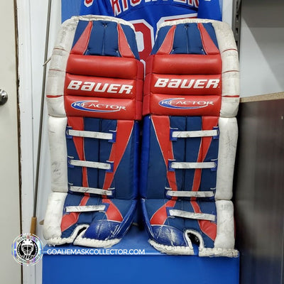 NEW ARRIVAL: MIKE RICHTER GAME WORN GOALIE PADS 2002 BAUER REACTOR!