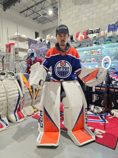 STUART SKINNER EDMONTON OILERS 💙🧡 2023-2024 STANLEY CUP FINALS CCM Goalie Pads + Blocker + Glove + Official LOA from the Edmonton Oilers