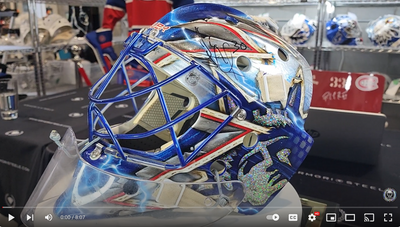 Game Worn Exchange:  Henrik Lundqvist Game Worn Goalie Mask 2015-16 New York Rangers Daveart