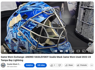 Watch: ANDREI VASILEVSKIY Goalie Mask Worn Used 2022-23 Tampa Bay Lightning