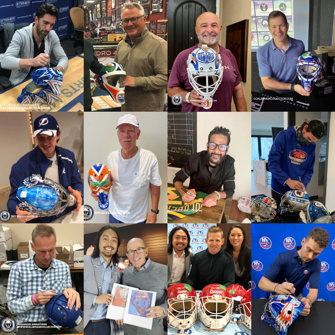 Goalie Mask Collector Wall of Fame: NHL goalie autograph signings and collector moments, collage 13