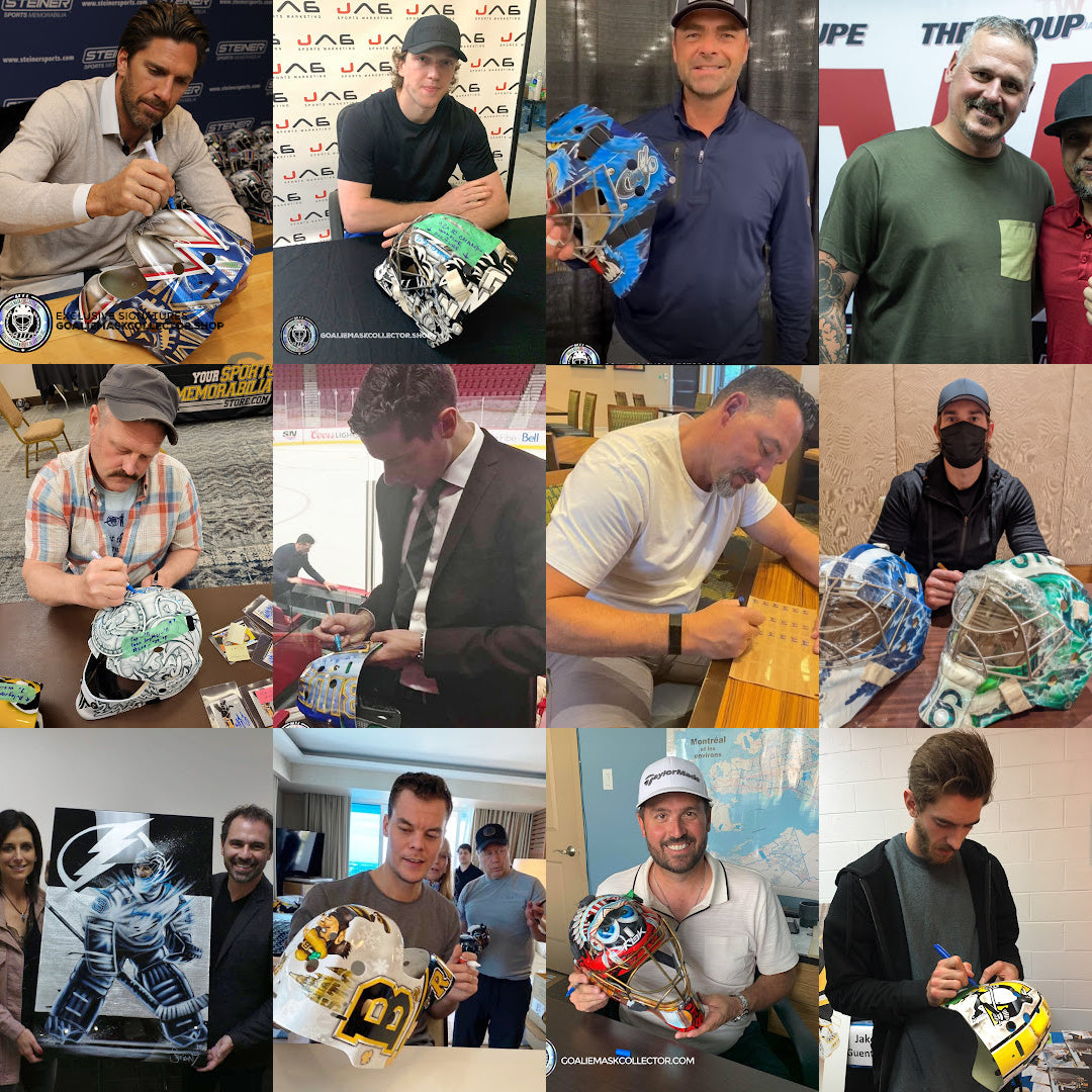 Goalie Mask Collector Wall of Fame: NHL goalie autograph signings and collector moments, collage 14