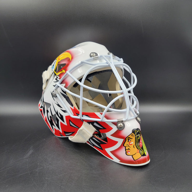 Ed Belfour Signed Goalie Mask Custom White Chicago "Simple Eagle" Autographed Signature Edition