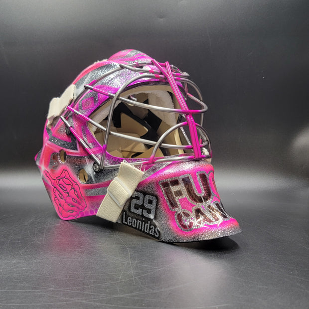 Presale: Custom Painted Goalie Mask: Carey Price Inspired Goalie Mask V3 "F'ck Cancer" Purple Panthers Glitter Tribute