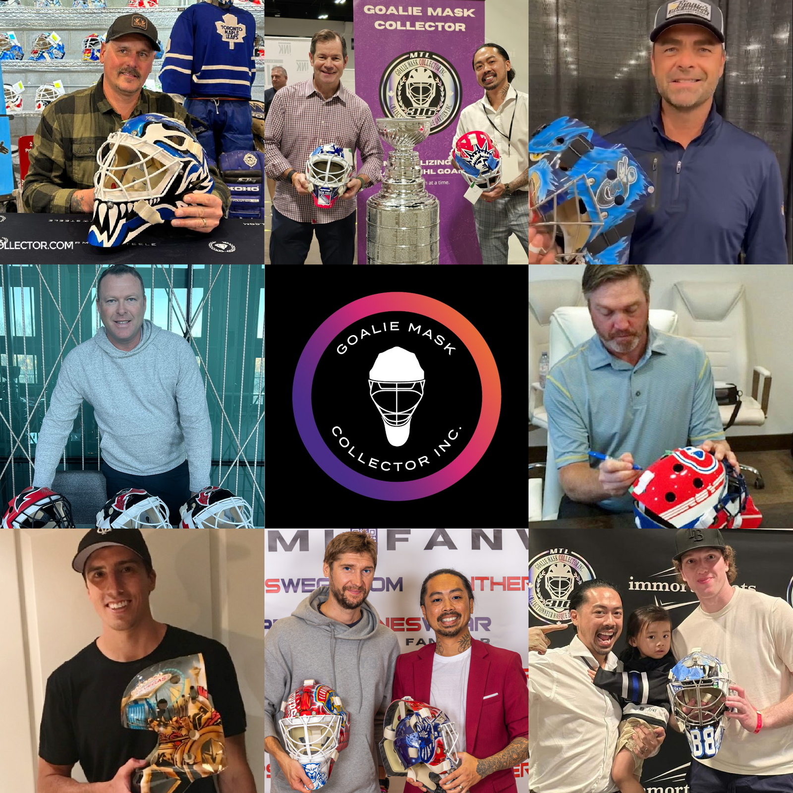 Goalie Mask Collector Wall of Fame: NHL goalie autograph signings and collector moments, collage 1