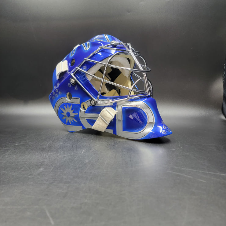 Custom Painted Goalie Mask: CED Corporate Business Logo