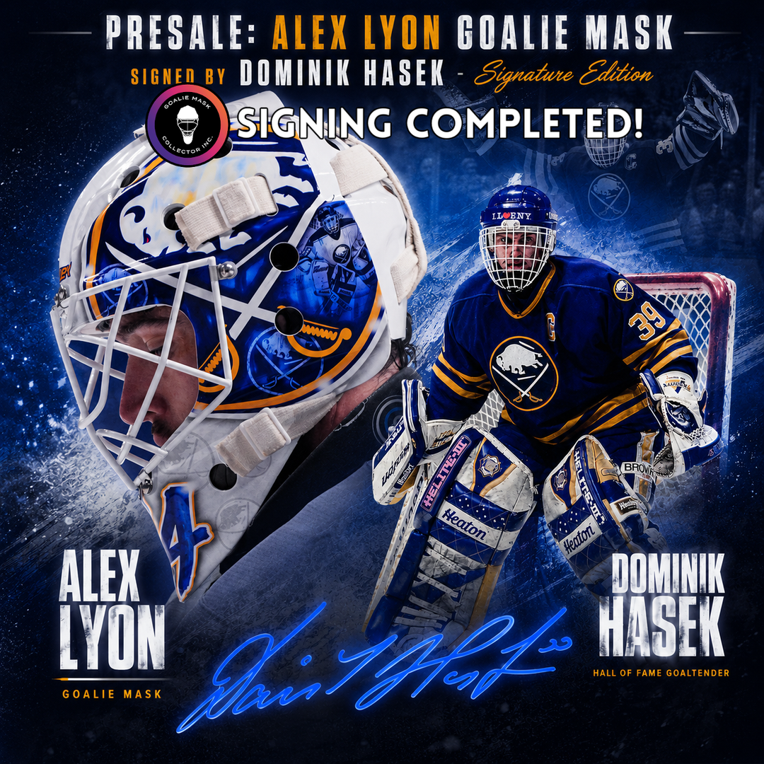 Dominik Hasek Autograph on Alex Lyon Unsigned Goalie Mask Tribute Signature Edition Autographed- COMPLETED!