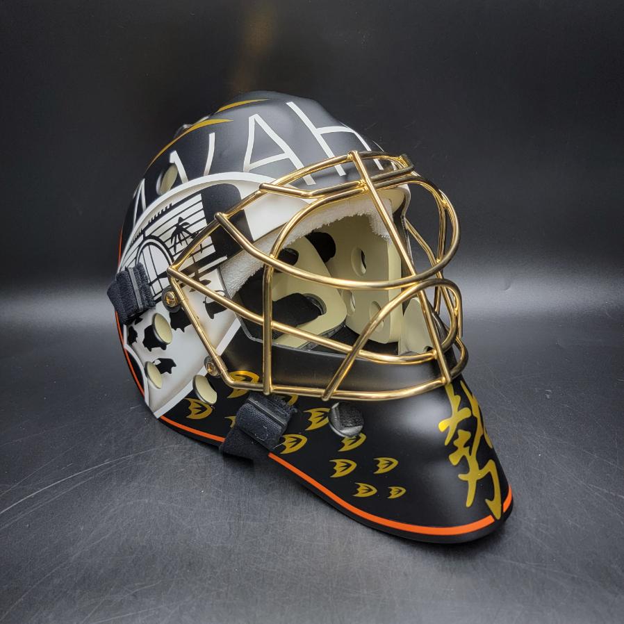 Jonas Hiller Unsigned Goalie Mask 2012 Anaheim + 24k Gold Plated Grill Tribute