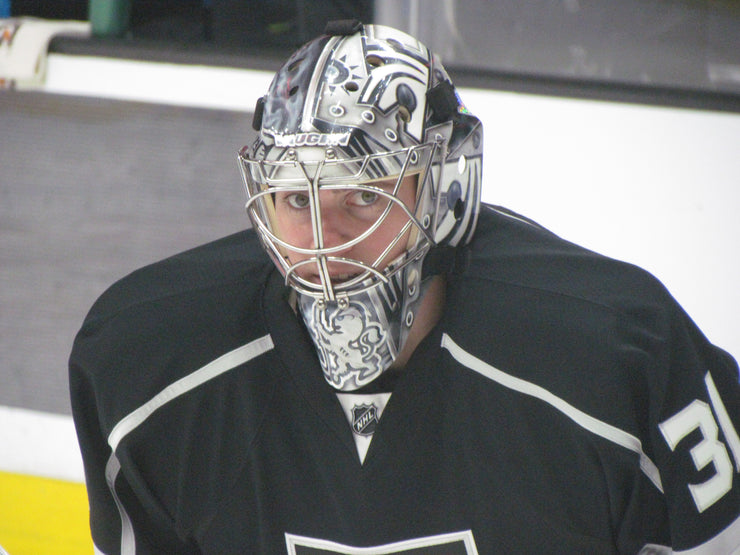 Martin Jones Game Worn Goalie Mask 2014-15 Los Angeles Kings & Team Canada World Championship Vaughn Dom Malerba 2014-AS-02579