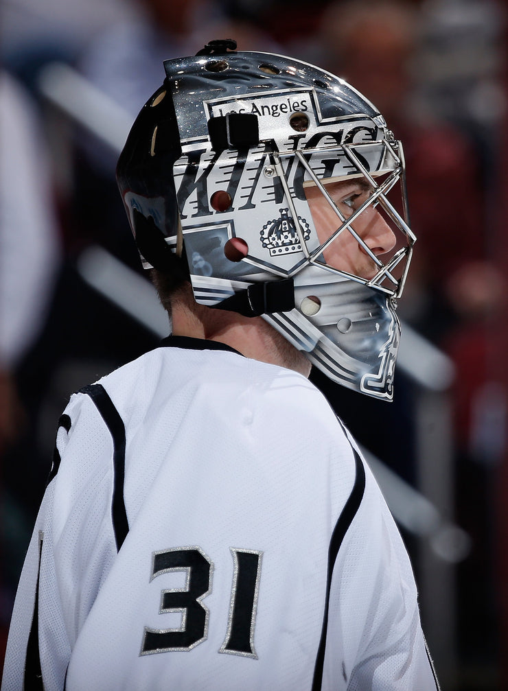 Martin Jones Game Worn Goalie Mask 2014-15 Los Angeles Kings & Team Canada World Championship Vaughn Dom Malerba 2014-AS-02579