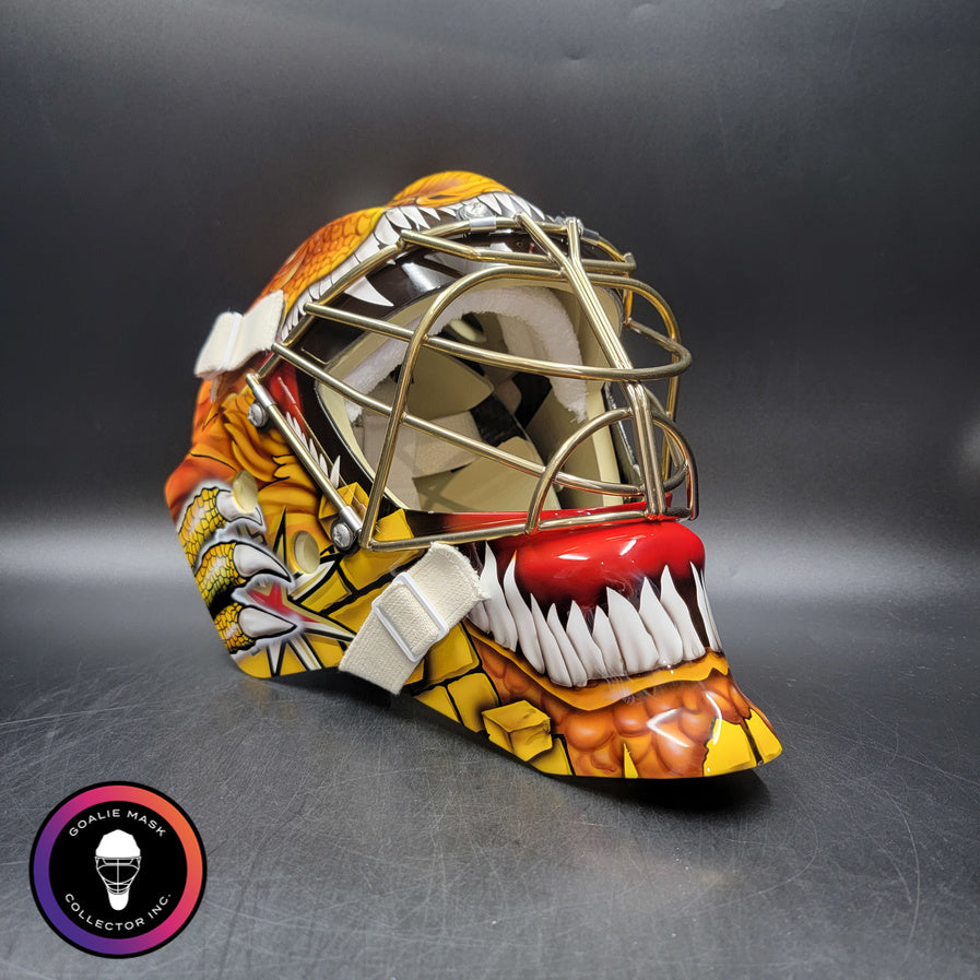 Adin Hill Goalie Mask Unsigned 2025-26 Las Vegas Dragon Head V2 + Gold Powder Coated Grill Tribute
