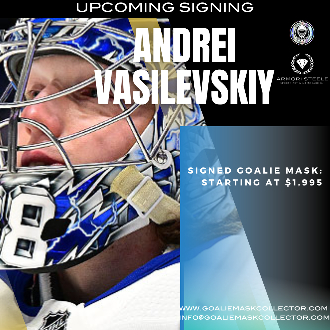 Autograph signing image: Andrei Vasilevkiy. Goalie Mask Collector.