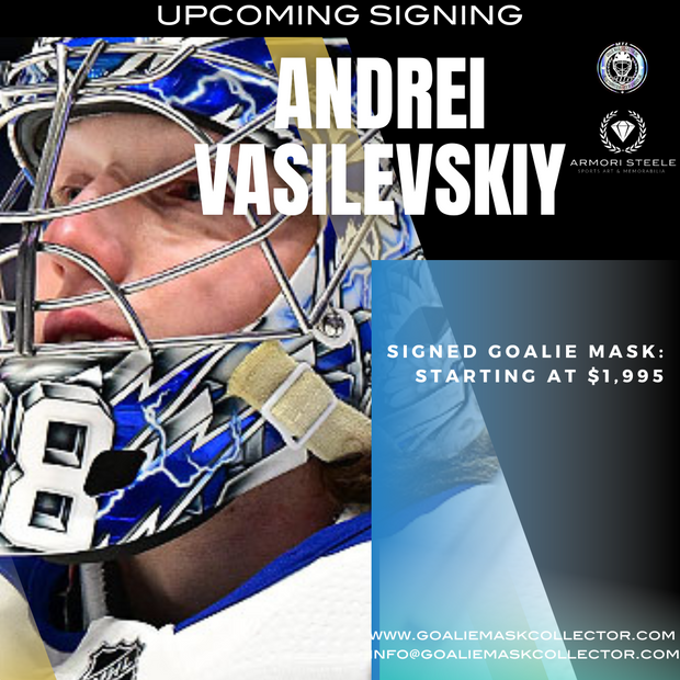 Upcoming Signing: Andrei Vasilevskiy Signed Goalie Mask Tampa Bay Tribute Signature Edition Autographed