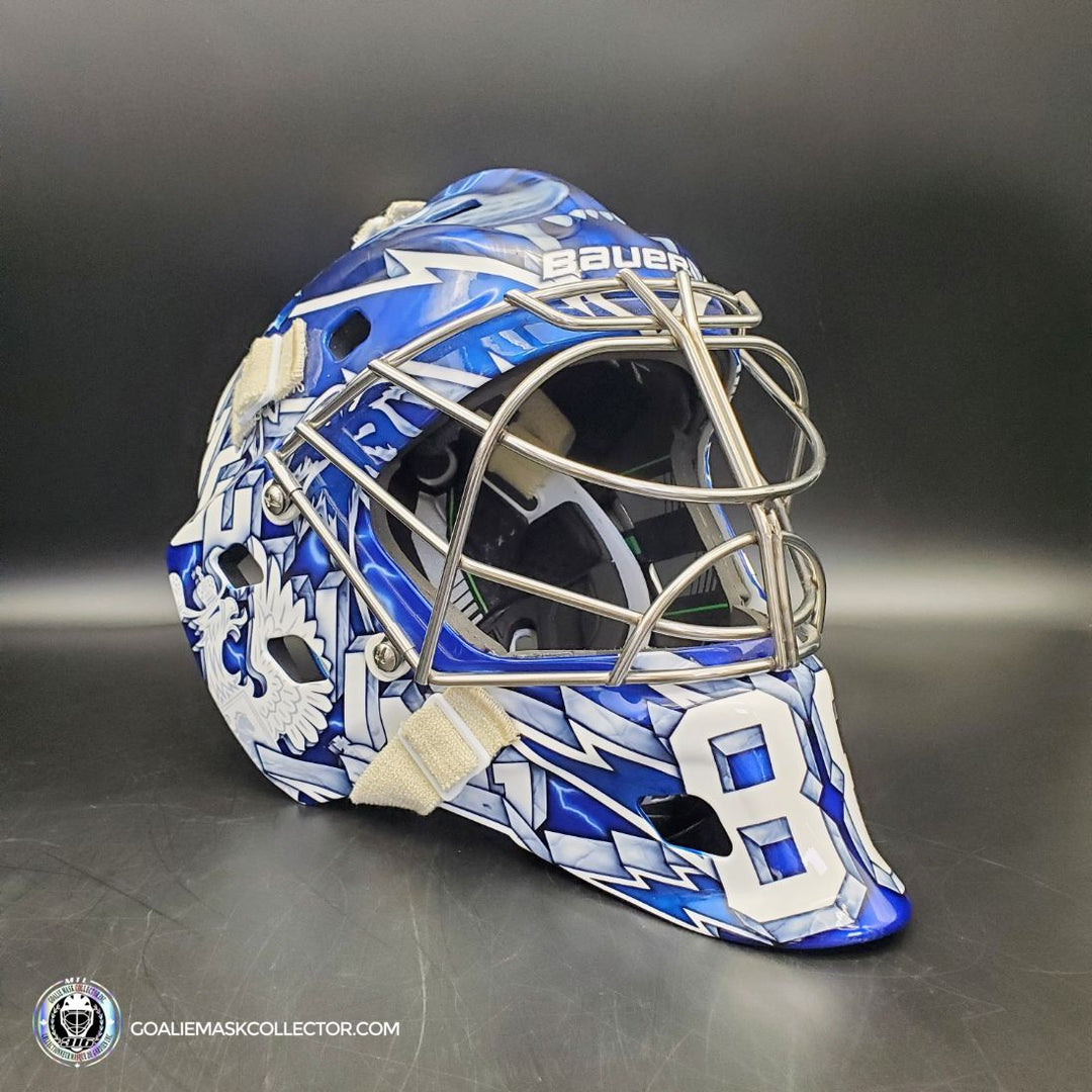 Andrei Vasilevskiy Goalie Mask "Game Ready" Pro Return 2022 Tampa Bay Lightning Sylabrush Painted on Bauer NME ONE Shell AS-02792