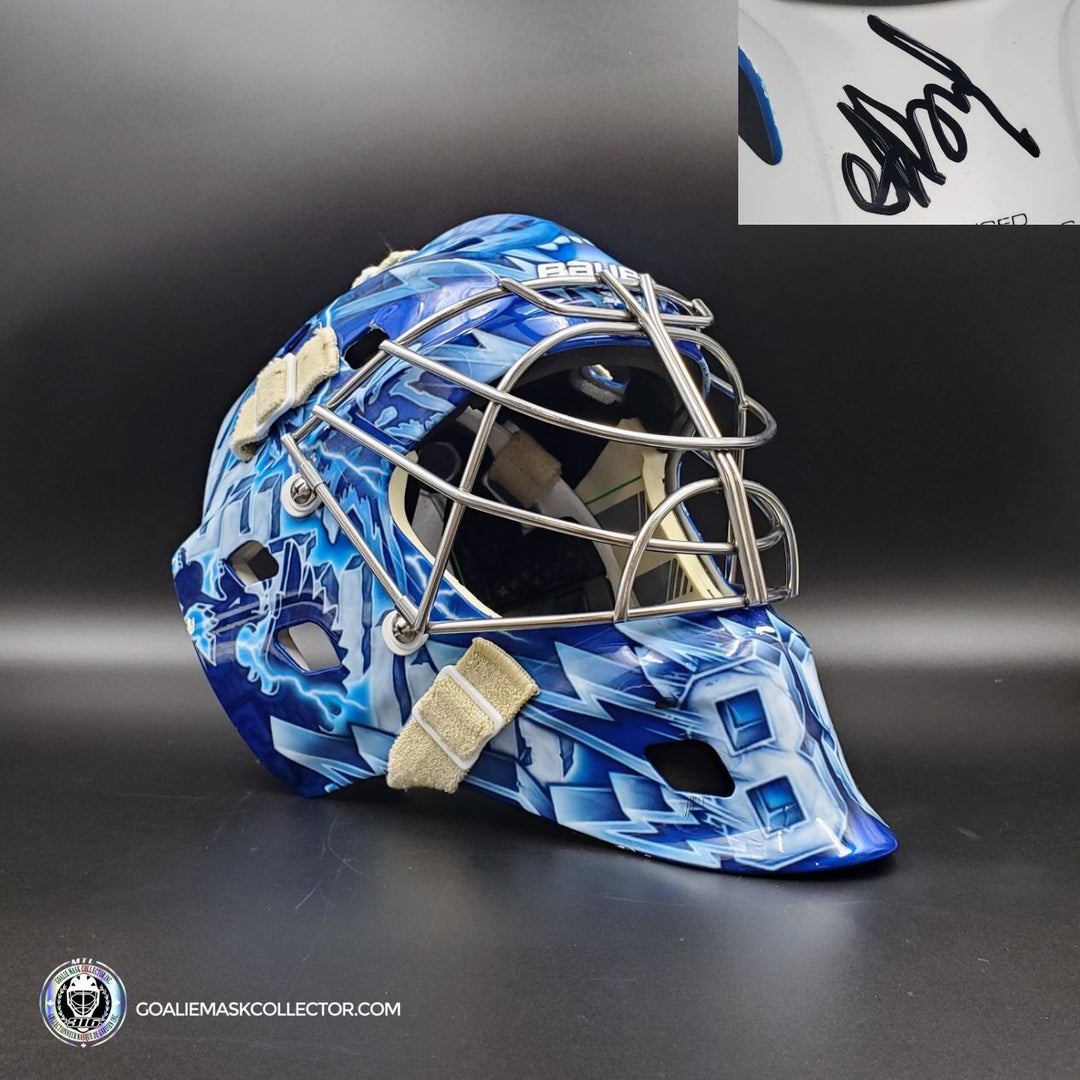 Andrei Vasilevskiy Goalie Mask Game Worn 2022 23 Tampa Bay Lightning Sylabrush Painted on Bauer Shell 1st Half of Season Photomatched. Goalie Mask Collector.
