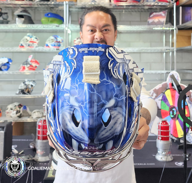Andrei Vasilevskiy Goalie Mask "Game Ready" Pro Return 2022 Tampa Bay Lightning Sylabrush Painted on Bauer NME ONE Shell AS-02792 - SOLD