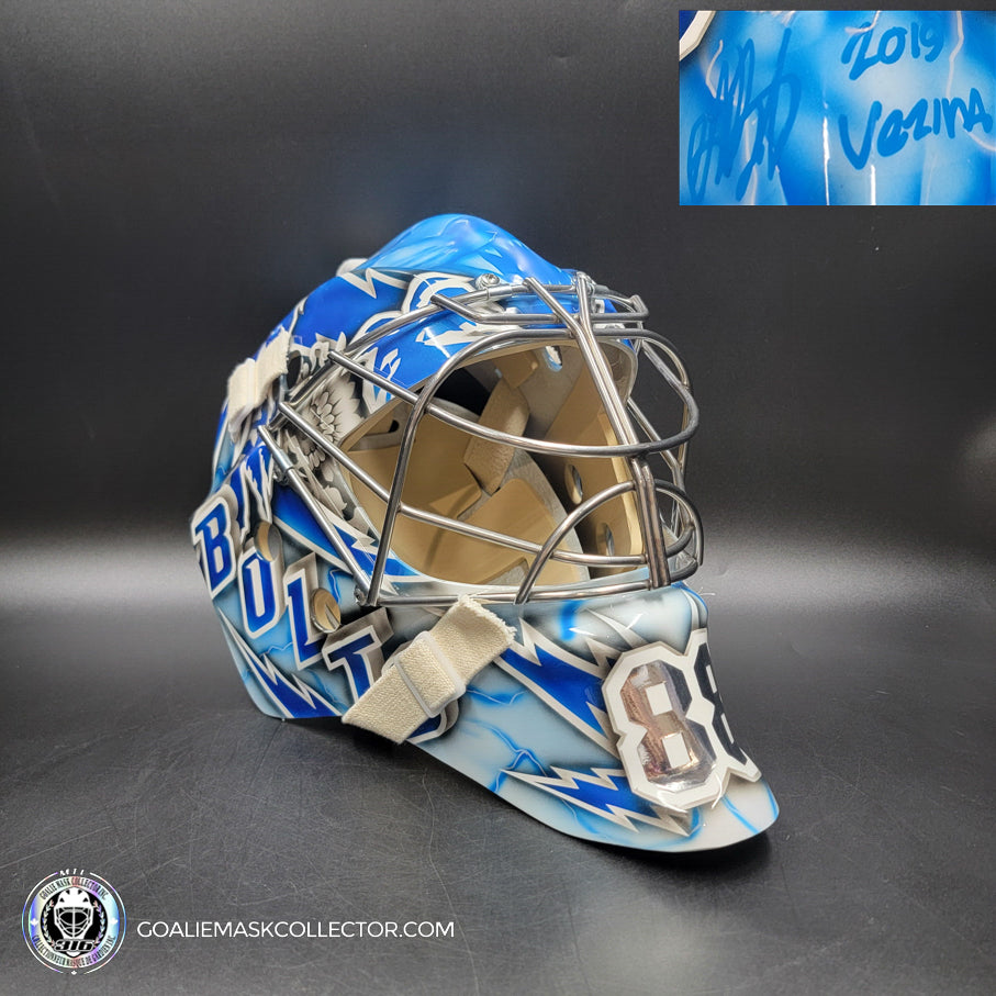 Andrei Vasilevskiy Signed Goalie Mask Tampa Bay 2019 VEZINA Year V2 Signature Edition. Goalie Mask Collector.