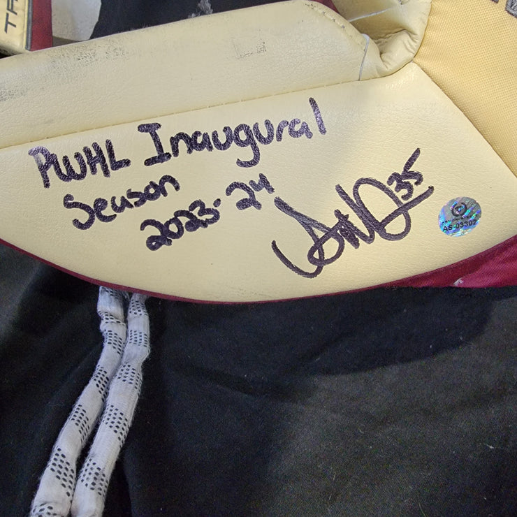 Ann-Renee Desbiens Game Used Goalie Pads 2023-24 Victoire De Montreal Inaugural Season Worn True Set Pads + Glove + Blocker Signed and Inscribed AS-03302