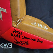 Ann-Renee Desbiens Game Used Goalie Pads 2023 Team Canada World Championship Silver Medal Winning Worn True Set Pads + Glove + Blocker Signed and Inscribed AS-03301