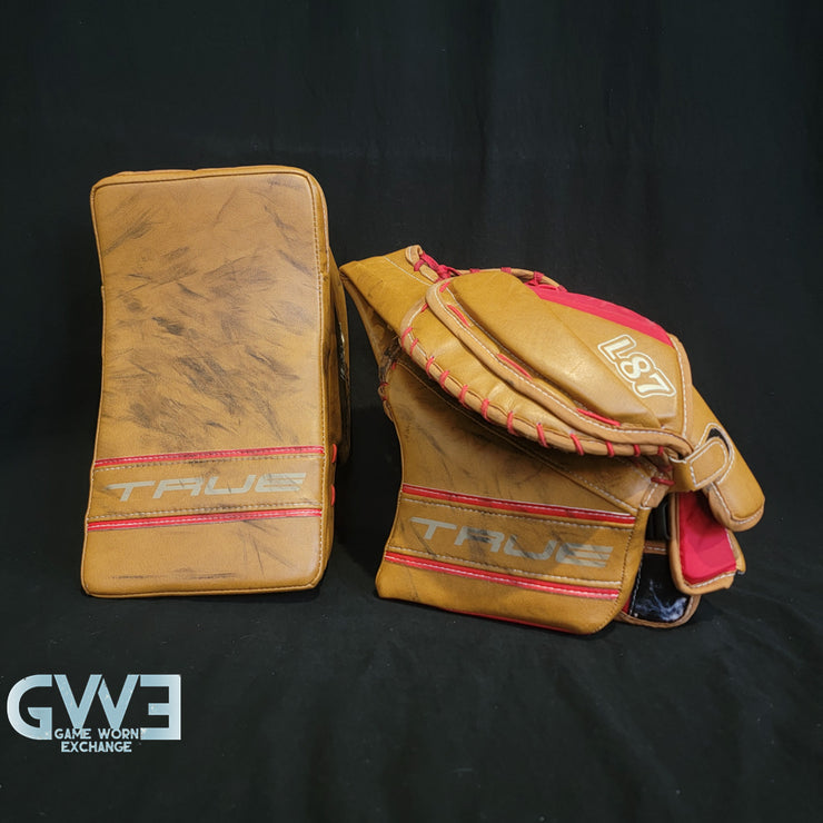 Ann-Renee Desbiens Game Used Goalie Pads 2023 Team Canada World Championship Silver Medal Winning Worn True Set Pads + Glove + Blocker Signed and Inscribed AS-03301