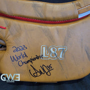 Ann-Renee Desbiens Game Used Goalie Pads 2023 Team Canada World Championship Silver Medal Winning Worn True Set Pads + Glove + Blocker Signed and Inscribed AS-03301