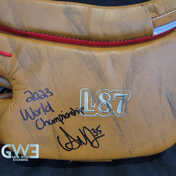 Ann-Renee Desbiens Game Used Goalie Pads 2023 Team Canada World Championship Silver Medal Winning Worn True Set Pads + Glove + Blocker Signed and Inscribed AS-03301