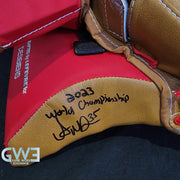 Ann-Renee Desbiens Game Used Goalie Pads 2023 Team Canada World Championship Silver Medal Winning Worn True Set Pads + Glove + Blocker Signed and Inscribed AS-03301
