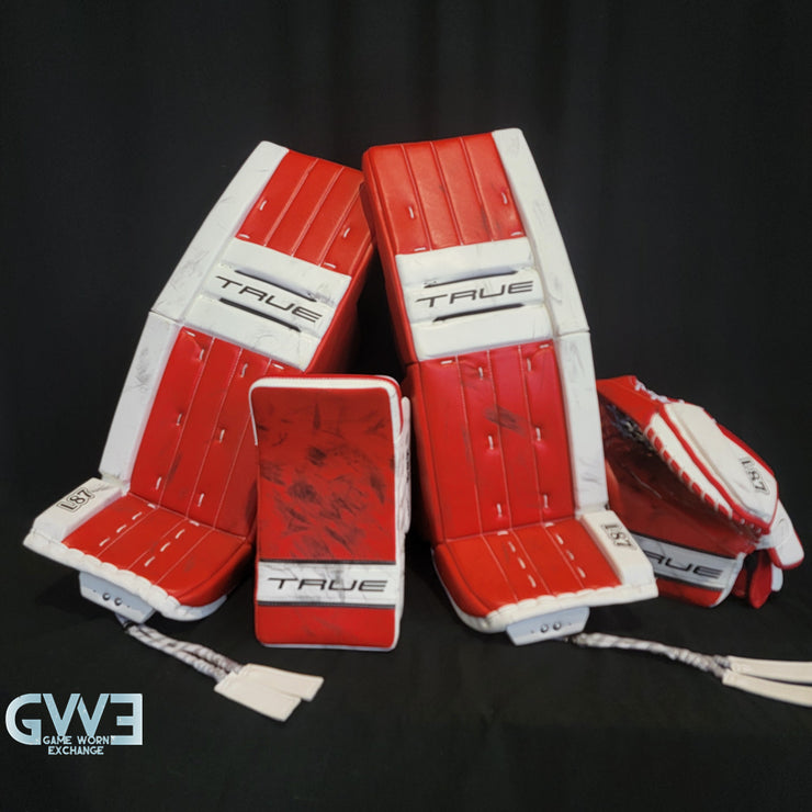Ann-Renee Desbiens Game Used Goalie Pads 2024 Team Canada World Championship Gold Medal Winning Worn True Set Pads + Glove + Blocker Signed and Inscribed AS-03300