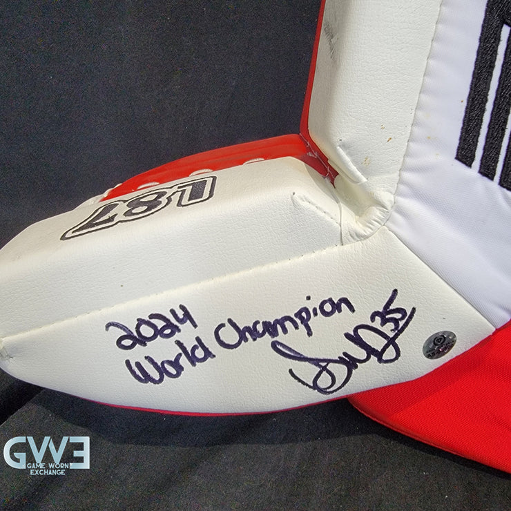 Ann-Renee Desbiens Game Used Goalie Pads 2024 Team Canada World Championship Gold Medal Winning Worn True Set Pads + Glove + Blocker Signed and Inscribed AS-03300