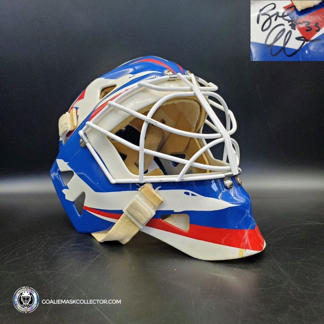 Bob Essensa Goalie Mask Game Worn 1992-93 Winnipeg Jets Greg Harrison Made and Painted Shell Photomatched - SOLD