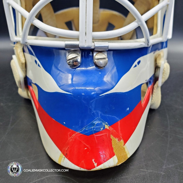 Bob Essensa Goalie Mask Game Worn 1992-93 Winnipeg Jets Greg Harrison Made and Painted Shell Photomatched - SOLD