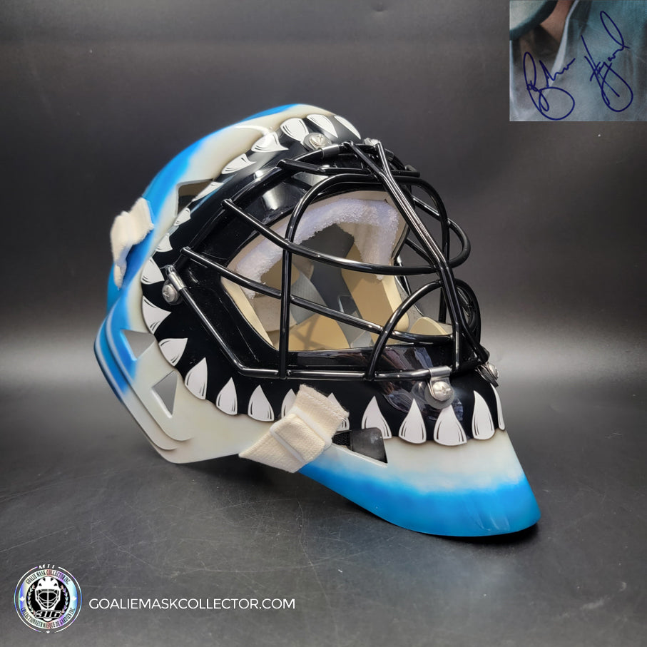 Brian Hayward Goalie Mask Signed San Jose V2 BRIGHT BLUE CAT316 Tribute