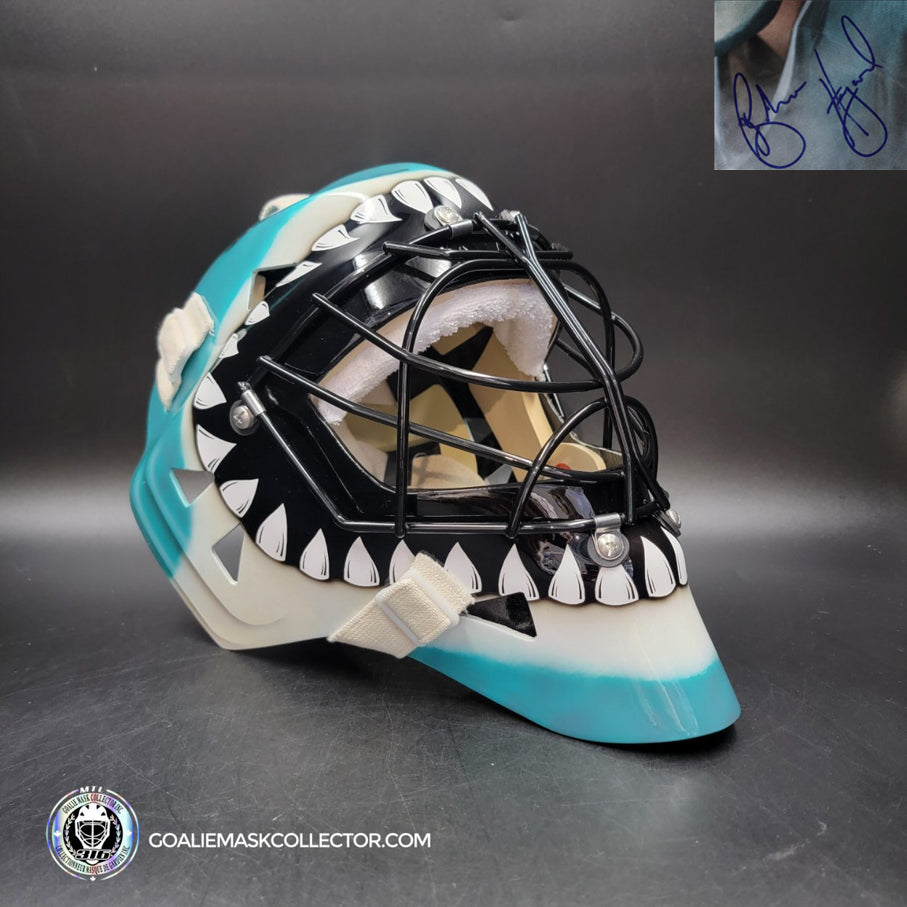Brian Hayward Goalie Mask Signed San Jose V3 TEAL CAT316 Tribute