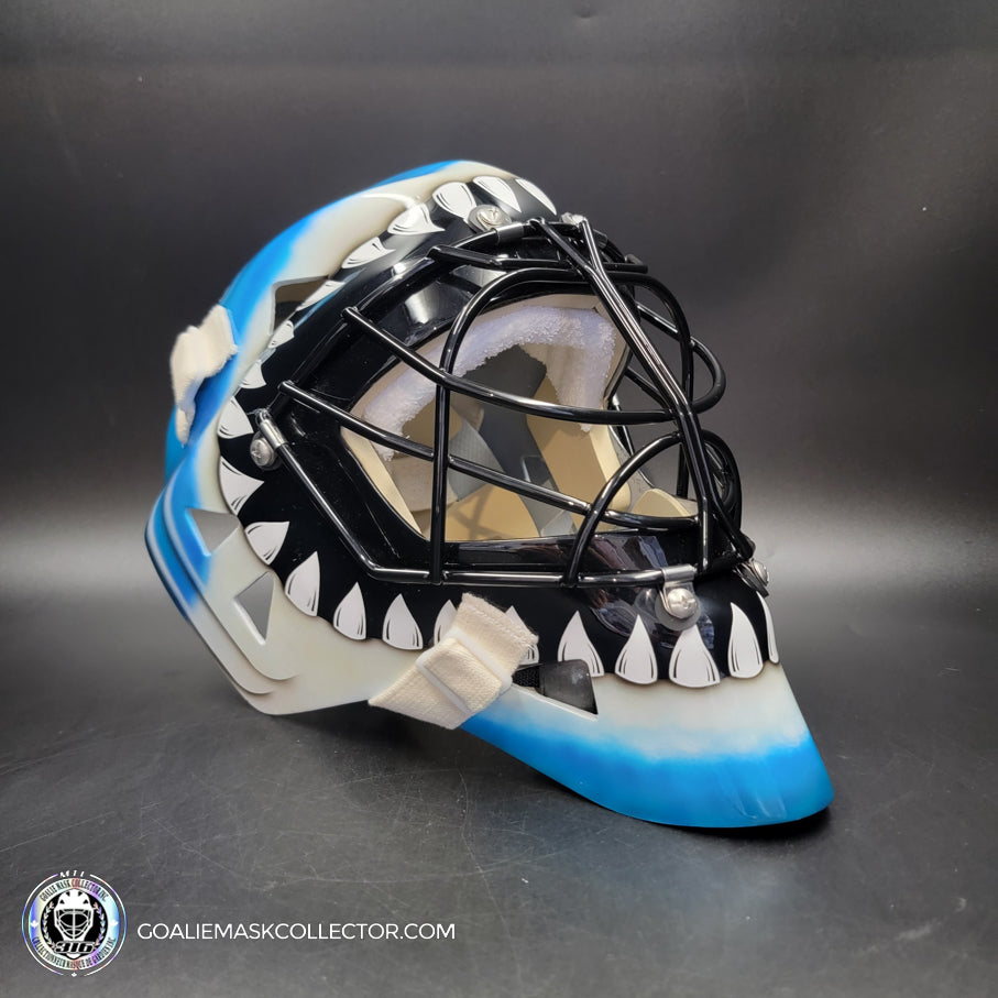 Brian Hayward Goalie Mask Unsigned San Jose V2 BRIGHT BLUE CAT316 Trib – Goalie Mask Collector